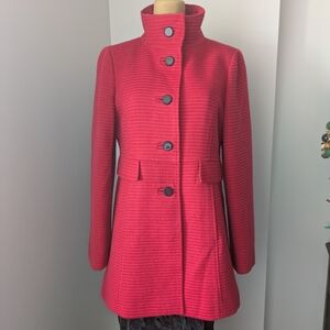 Ann Taylor Loft Red Women's Coat Button Front Side Pockets And Decorative Flaps
